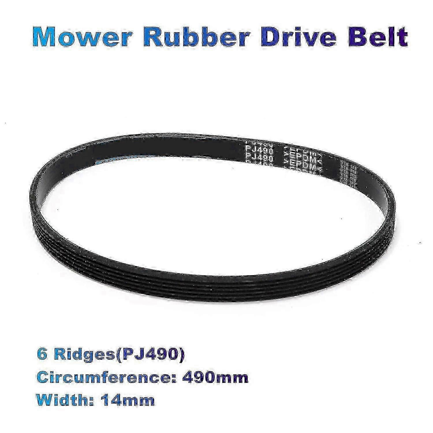 Mower Rubber Drive Belt (6PJ490) Circumference 490mm x Width 14mm Compatible With Qualcast M2E1232M/ Edition 1129