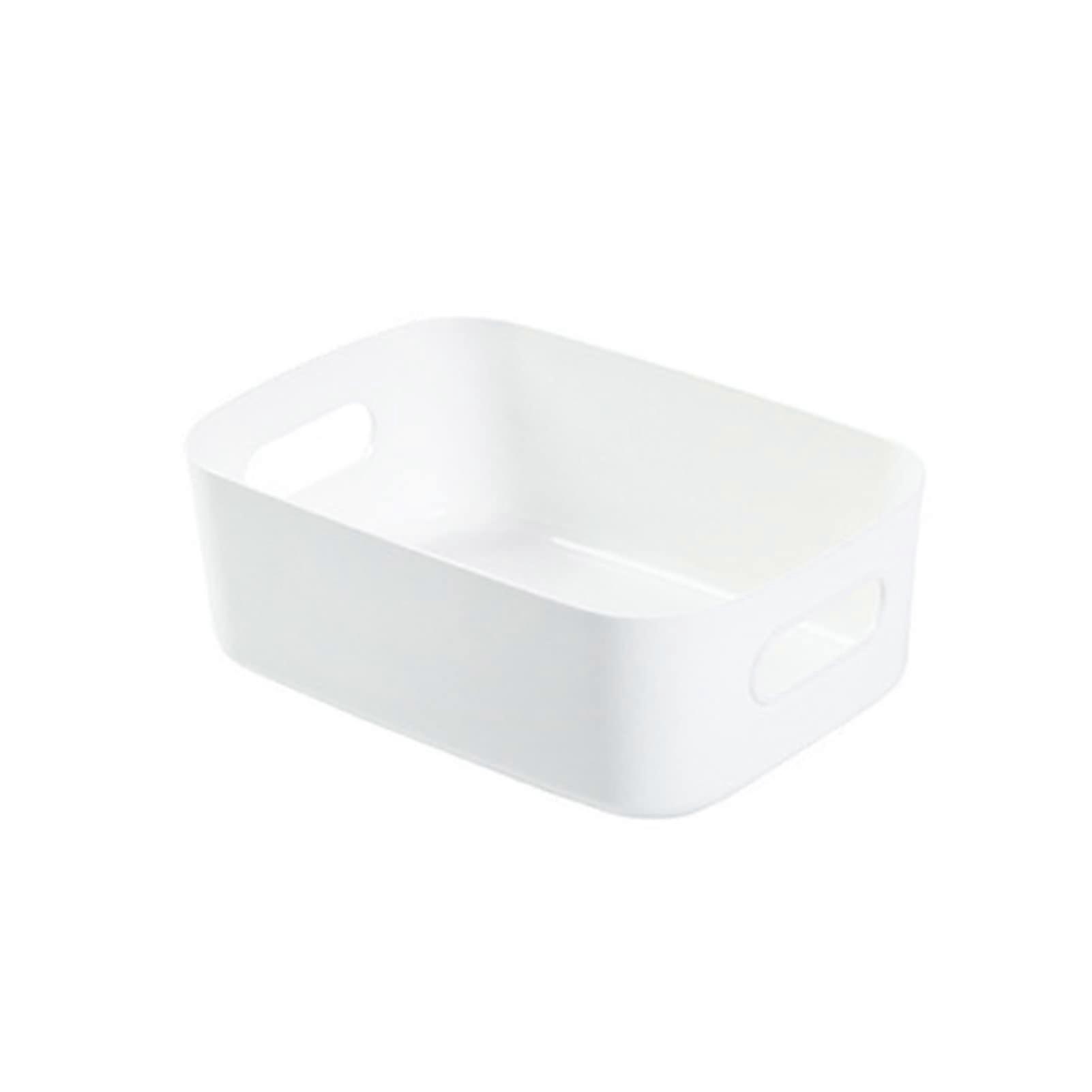 Small White Plastic Storage Basket with Handles, Large Capacity Desktop Organizer for Cosmetics