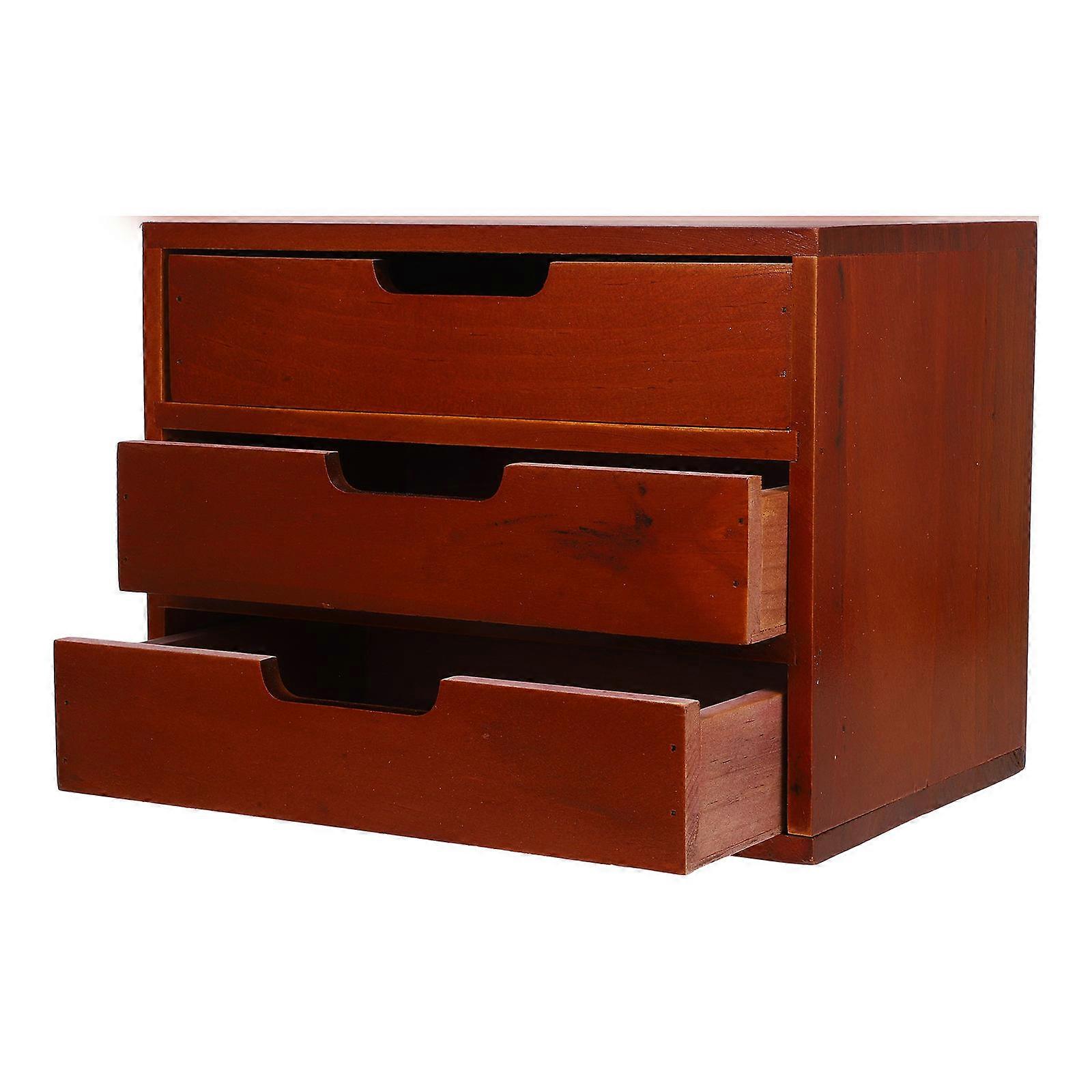 Three-Layer Storage Cabinet Multi-Functional Wooden Organizer with Drawer Box