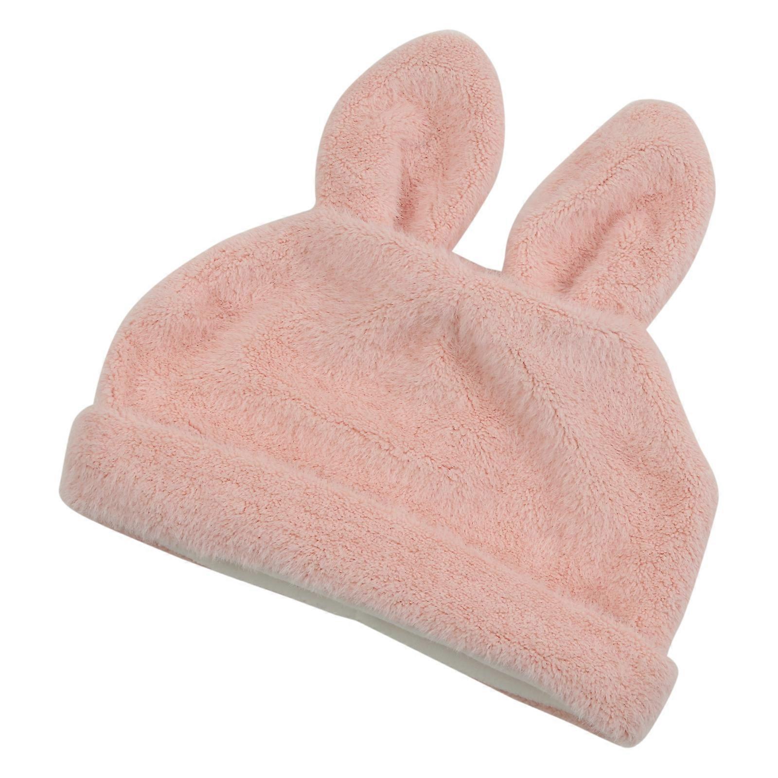 Windproof Fluffy Hat for Students Bunny Ear Shape Foldable Plush Winter Hat Bunny Ear Shape Keep Warm Ear Protects Hat  Pink
