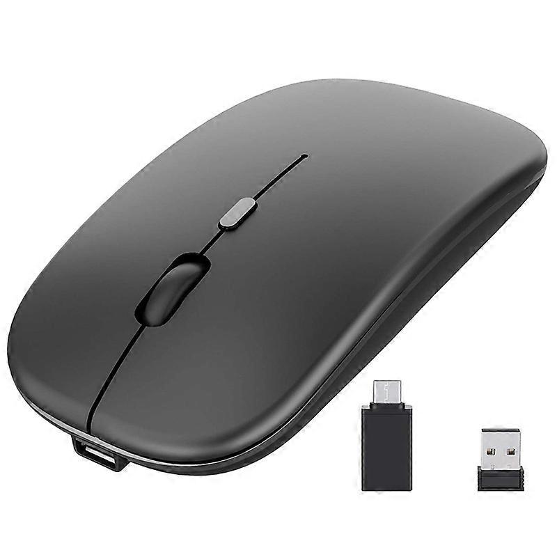 Wireless Mouse Rechargable,2.4G Ultra Silent Optical Mouse With USB And Type-C Receiver, For Laptop, (Black)
