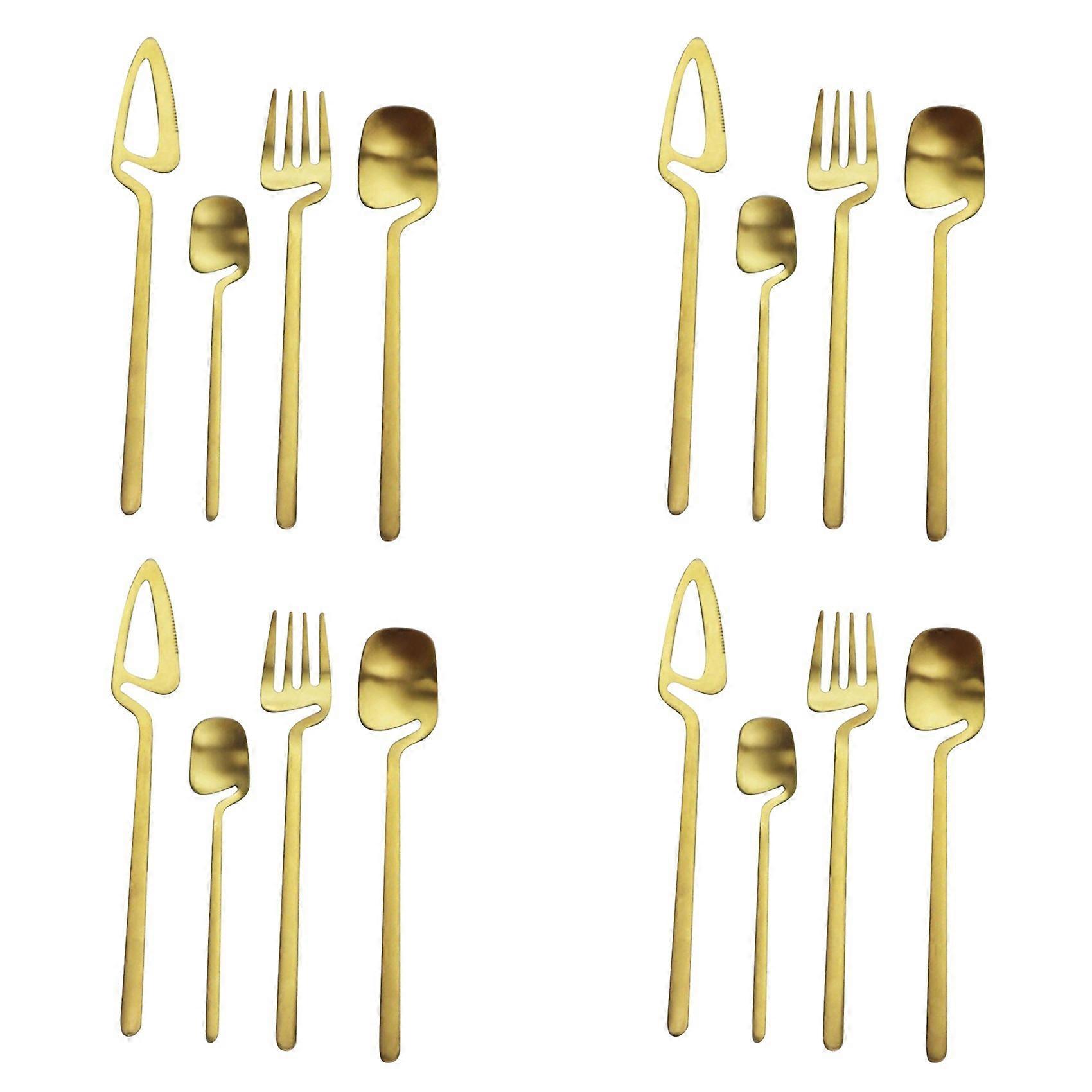 Matte Cutlery Set,Stainless Steel Dinner Tableware,Flatware Set,Knife Fork Spoon Dinnerware Set Party Set(Gold,16 PCS)