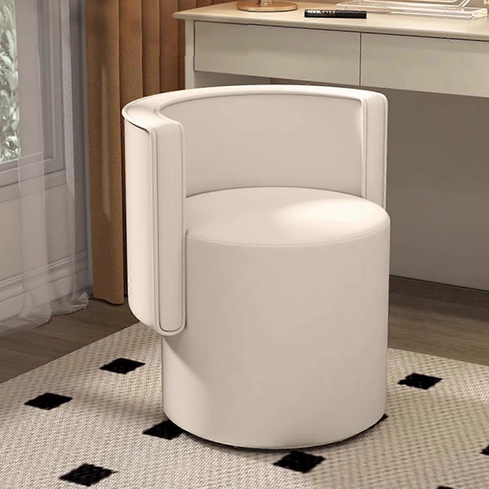 Vanity Stool with 360° Silent Rotation PU Leather Seat and SpaceSaving Design for Bedroom White