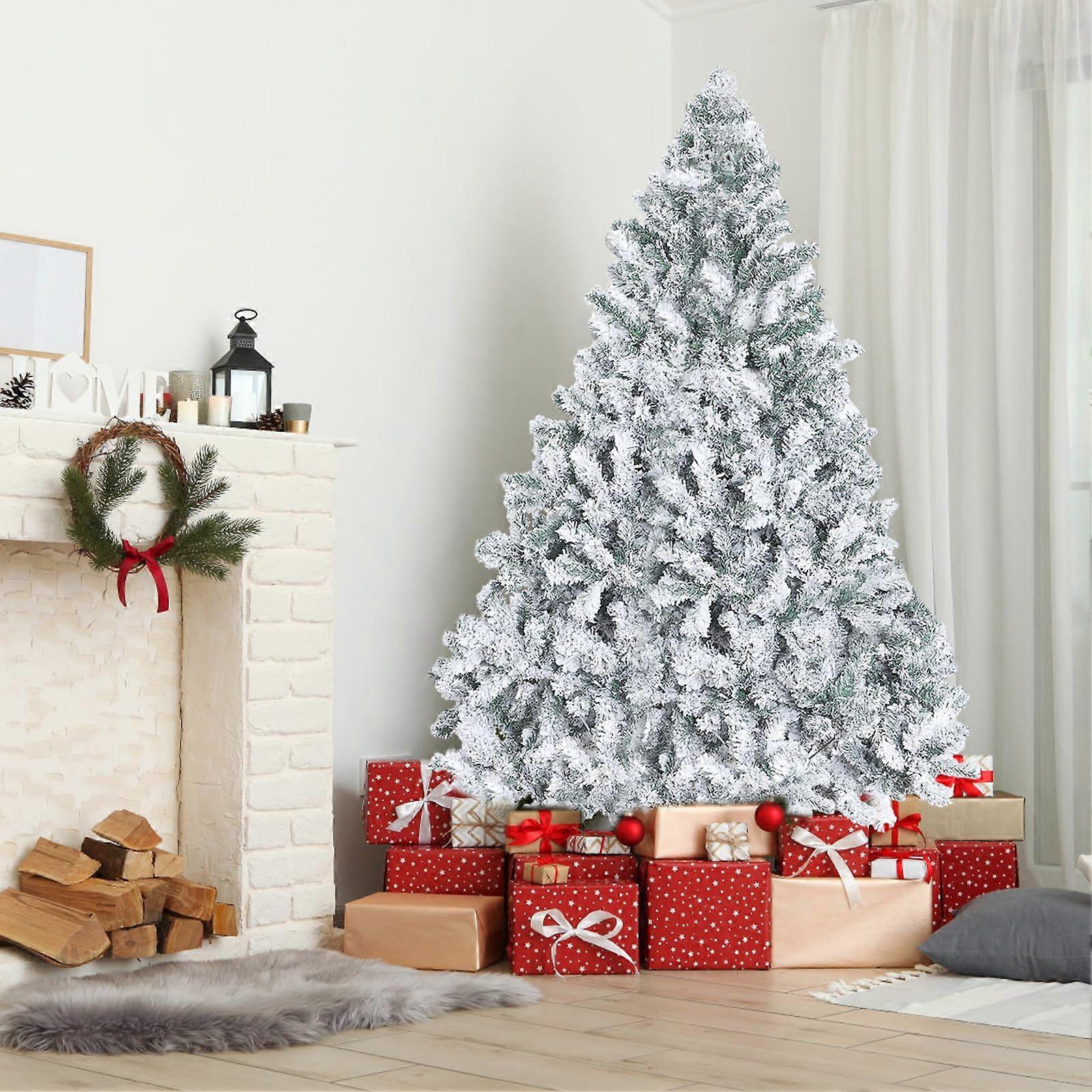 6.9FT Snow Flocked Artificial Christmas Tree with Dense Branches and Foldable Metal Stand