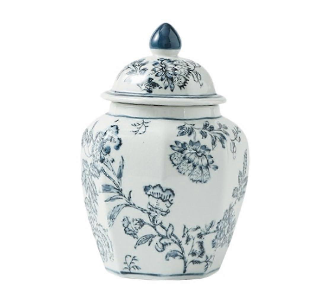 Blue Ceramic Ginger Jar with Lid Decorative Vase Tea Caddy Storage for Home Decor Gift