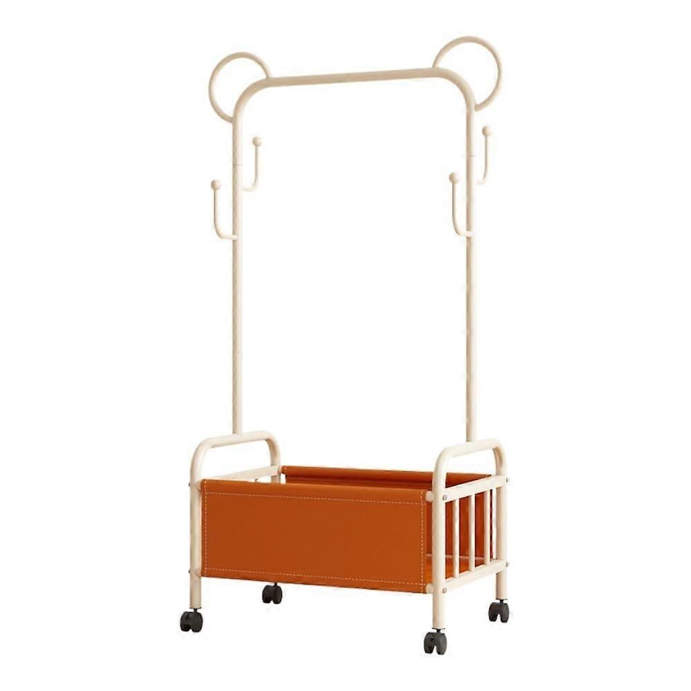 Rolling Clothes Rack with Basket, Metal Garment Rack with Hooks and 360° Wheels for Bedroom Storage