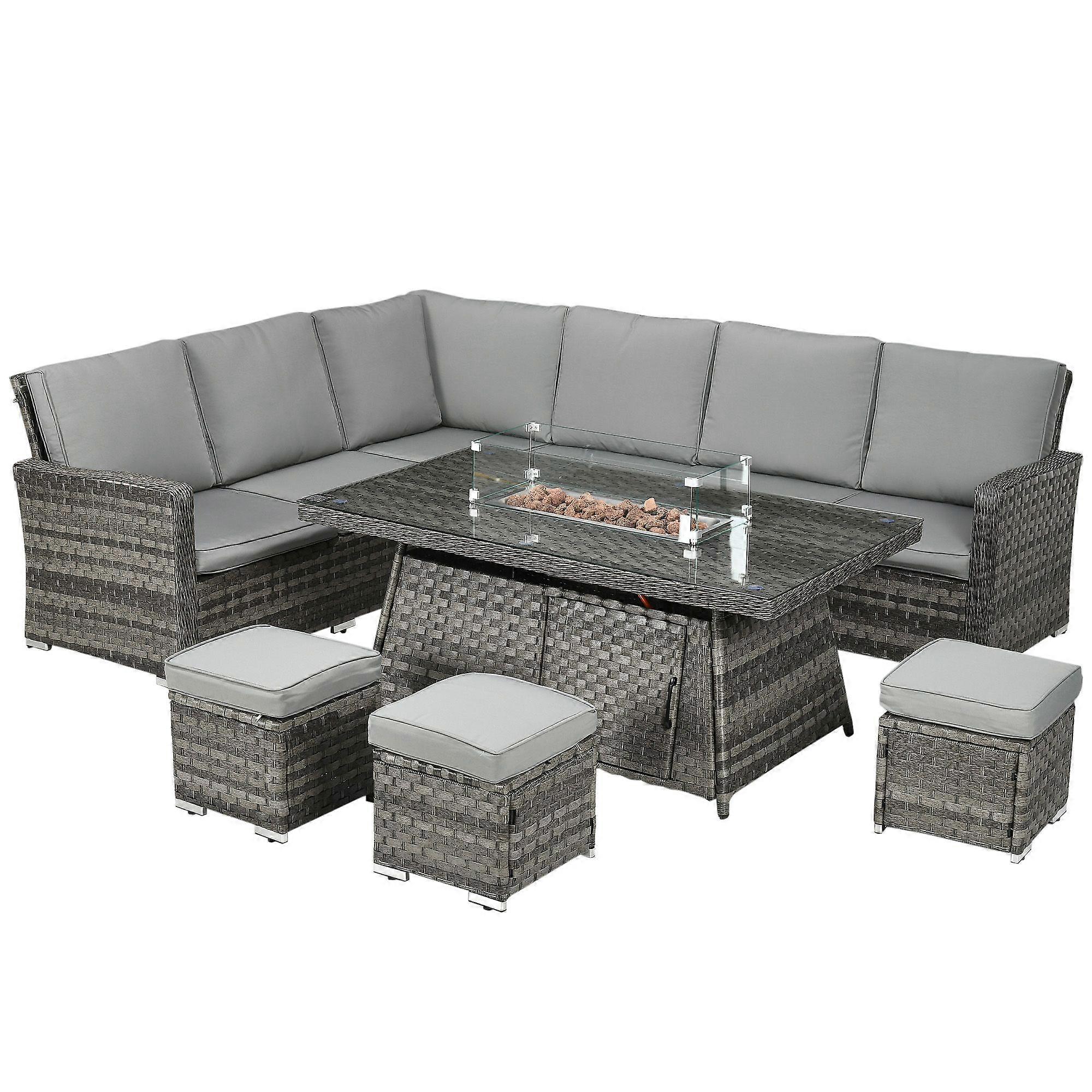Seven-Piece Firepit Table Rattan Sofa Set