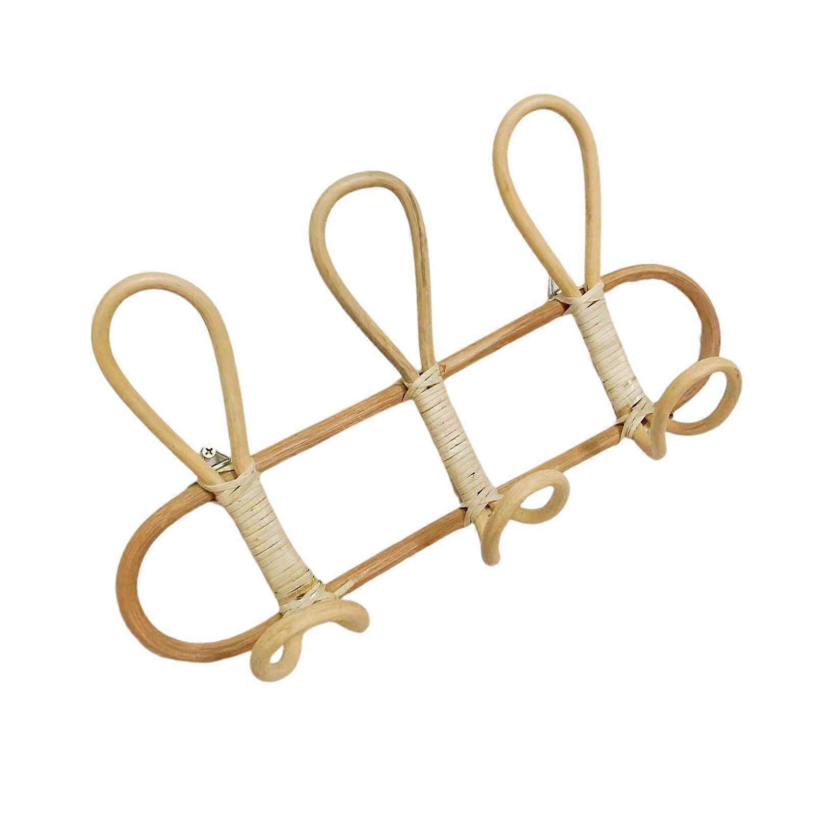 Wall Mounted Rattan Coat Rack with Elegant Weave for Entryway Clothes and Hats