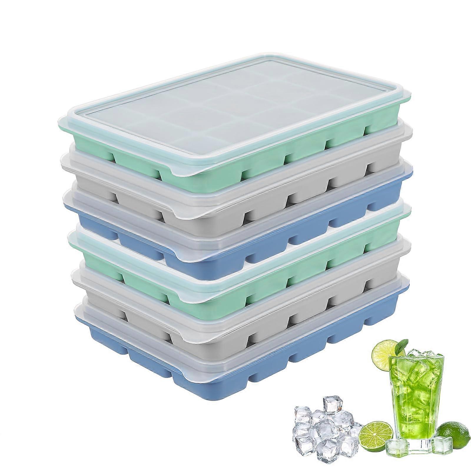 6Pack Silicone Ice Cube Trays with Lids, Easy Release Stackable Molds for Freezer and Whiskey