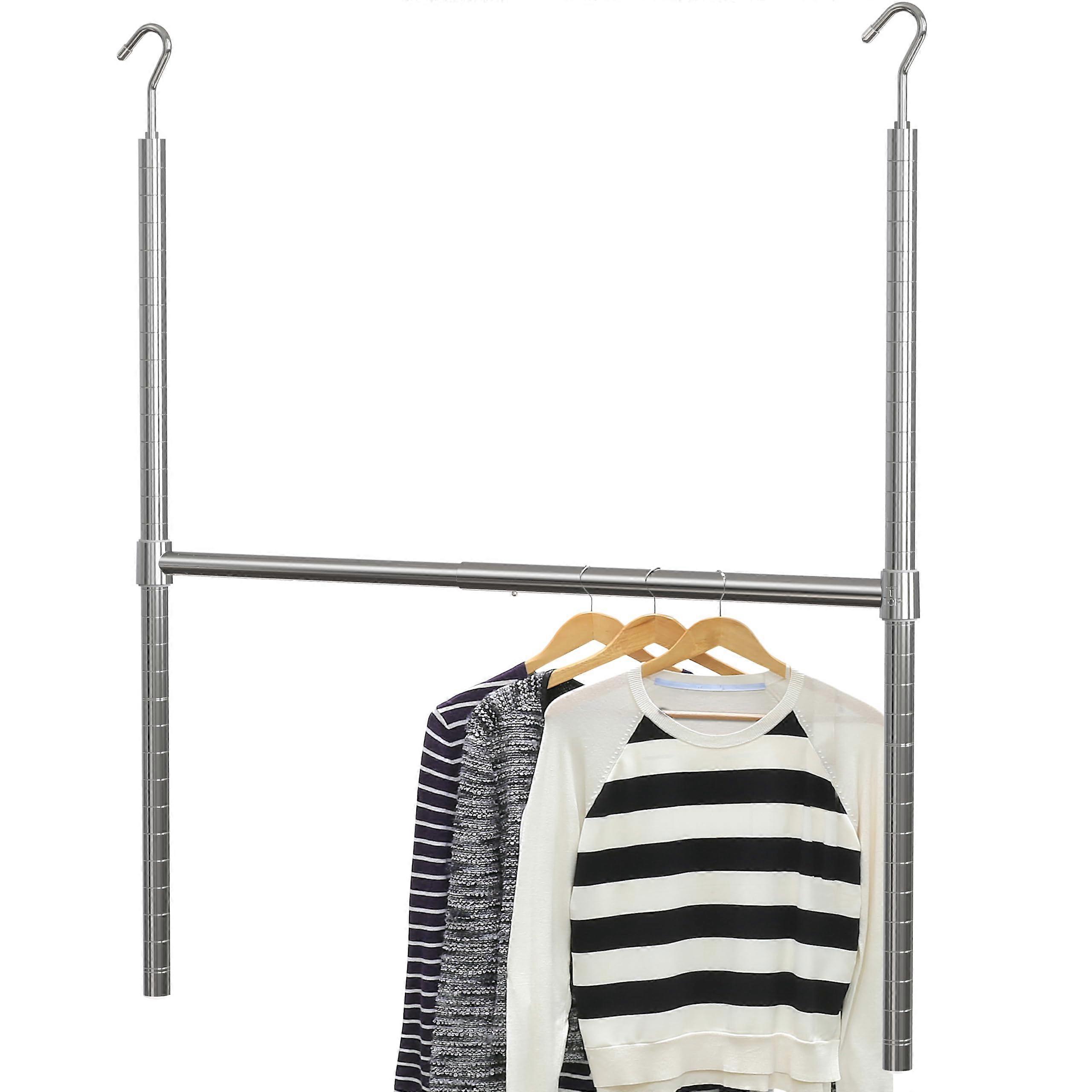 Adjustable Closet Rod with Chrome Finish, Expandable Width and Adjustable Hanging Height