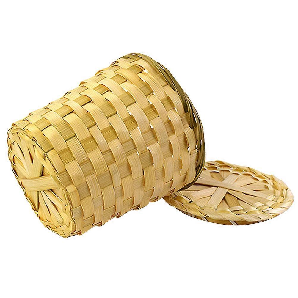 Creative Woven Bamboo Storage Basket for Tea and Sundries Khaki Color Versatile Design 10x10x8 inches