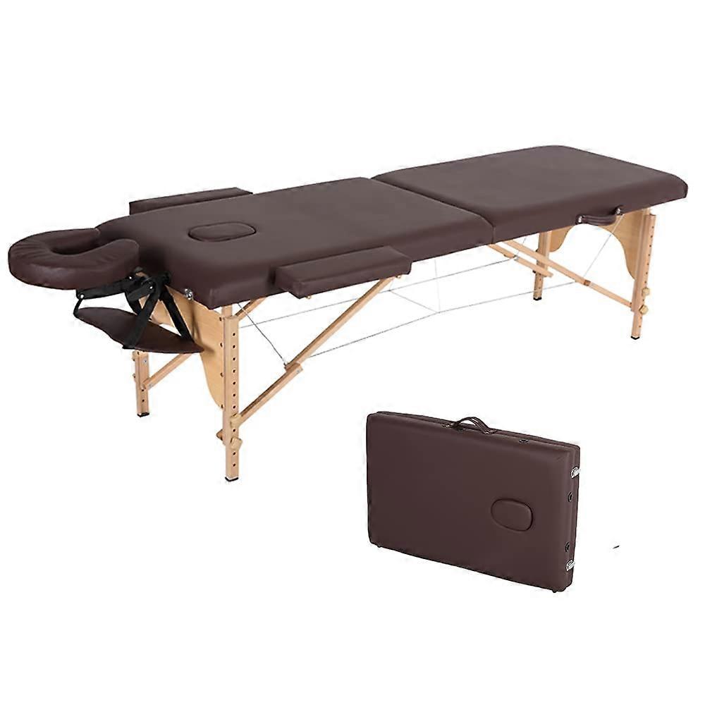 Portable Massage Table Adjustable Height Foldable Spa Bed with Headrest and Carry Case Brown