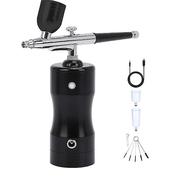 Tragbare Handheld Single-Action Cordless Airbrush Gun Set mit Luftkompressor und 0,4 mm Düsen (schwarz)