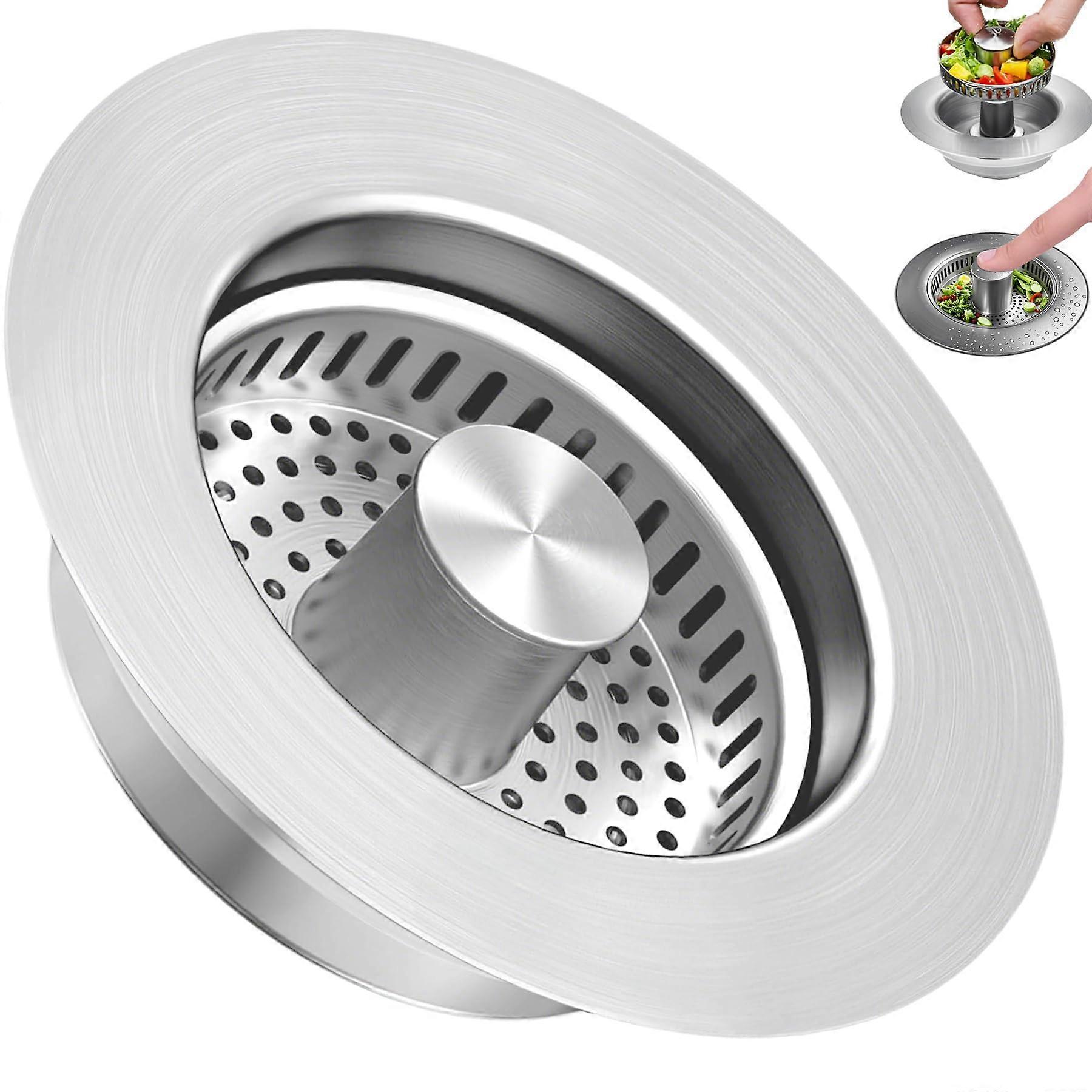 Kitchen Sink Stopper and Strainer 3in1 Drain Solution 304 Stainless Steel 3.5 Inch RustProof