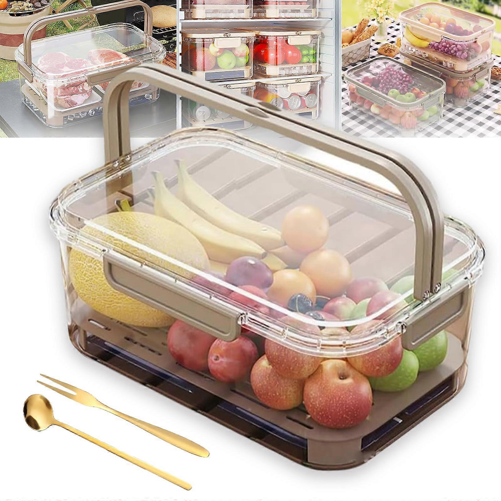 Portable Ice Storage Box with DoubleLayer Ice Pack, Stackable Clear Food Preservation Container for Camping Picnic Meat and Vegetables