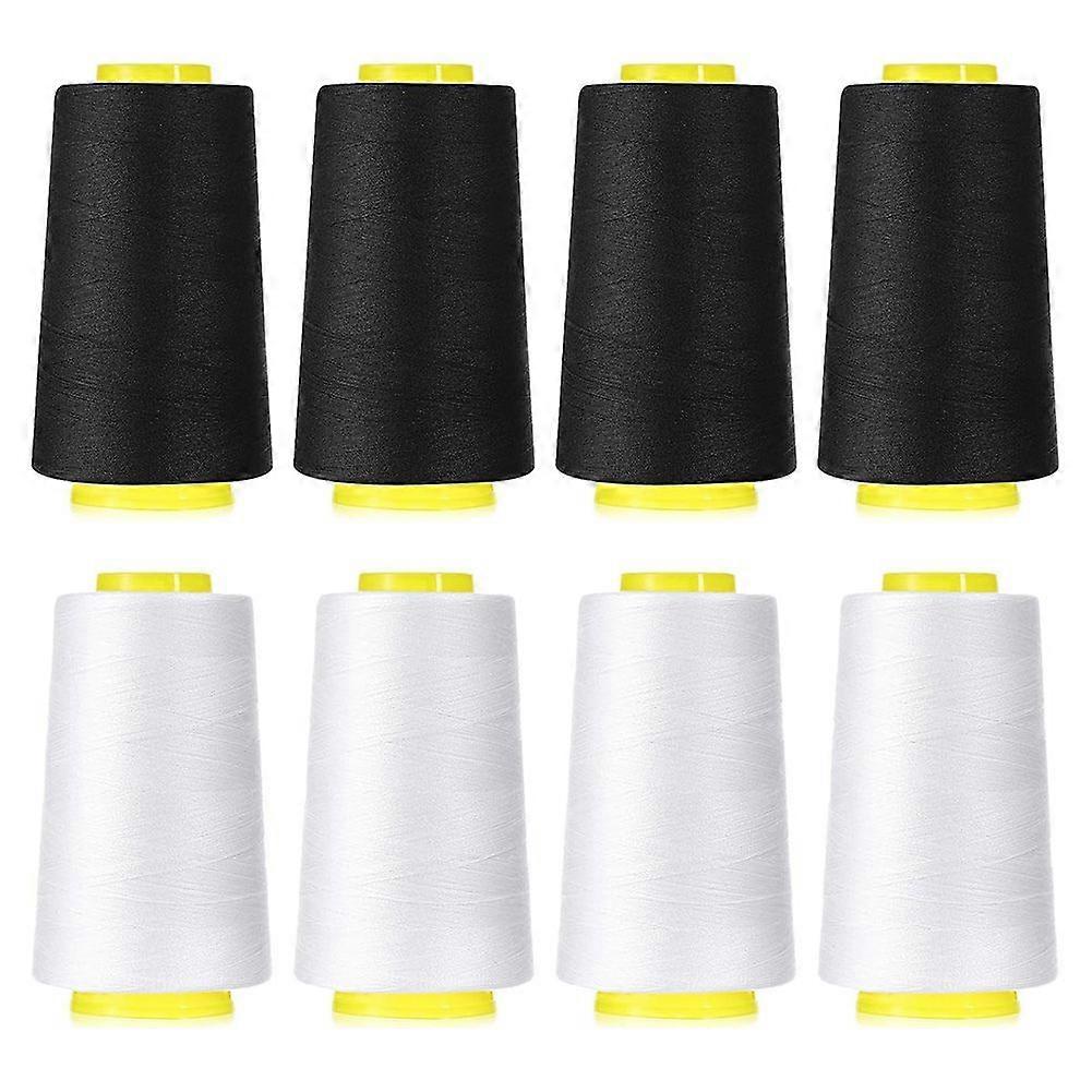 8Pcs Polyester Sewing Thread 40S/2, 3000 Yard Spools for Serger and Sewing Machines, Black & White