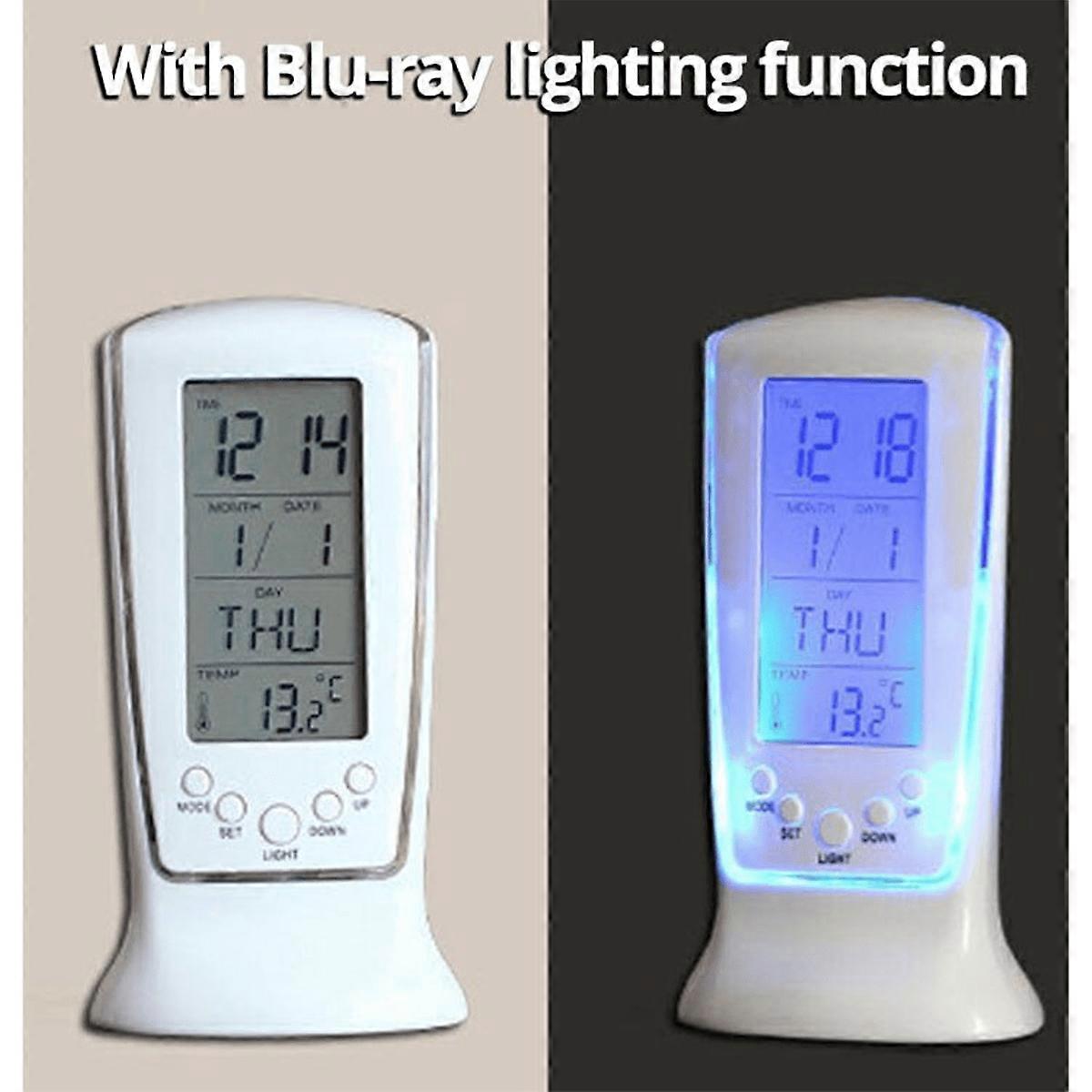 LED Digital Alarm Clock with Temperature Display, Dimmable Blue Night Light Batter Powered Large Display Table Electronic Clocks