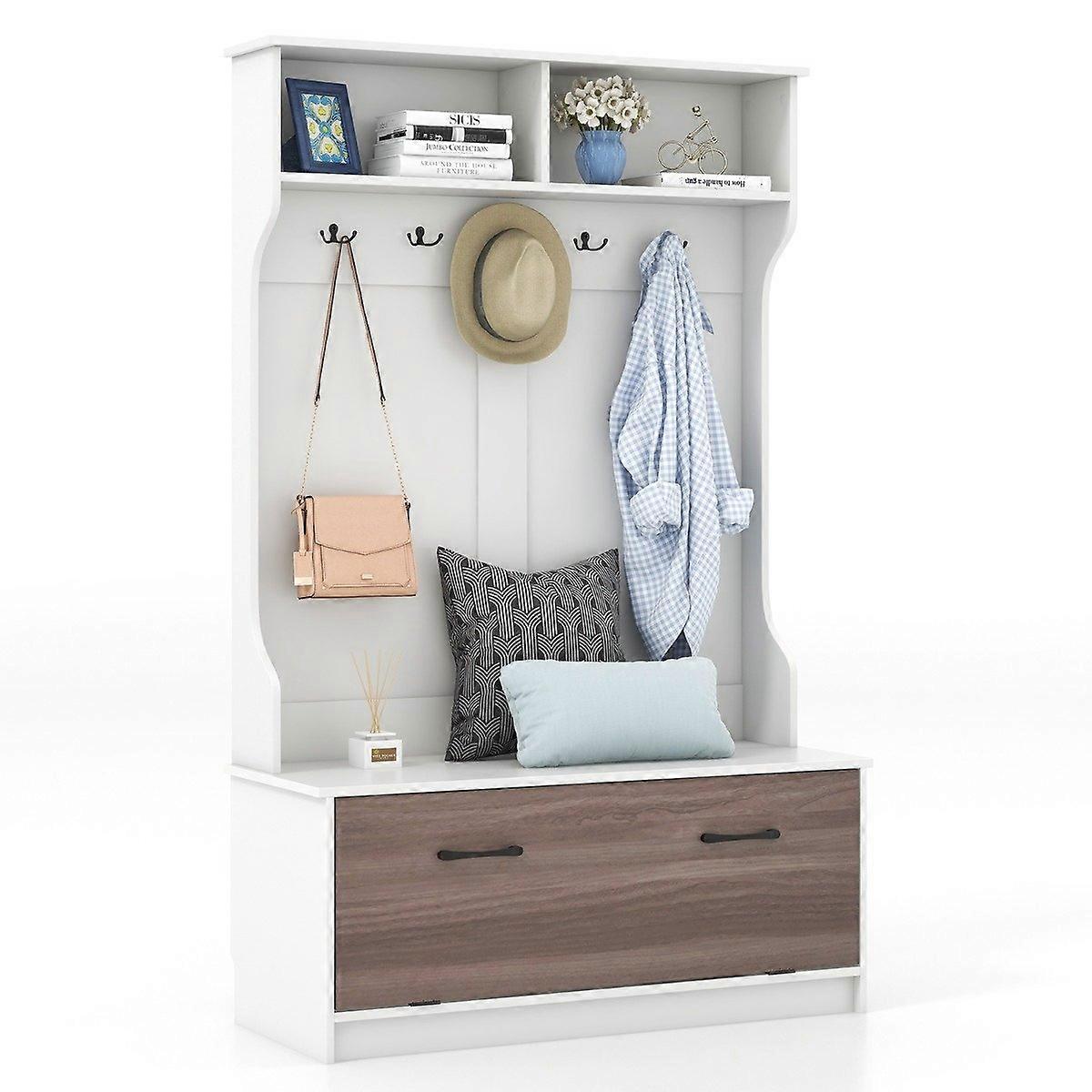 Clothes rack with bench & 5 double hooks coat rack hall clothes rack 100 x 40 x 160 cm white