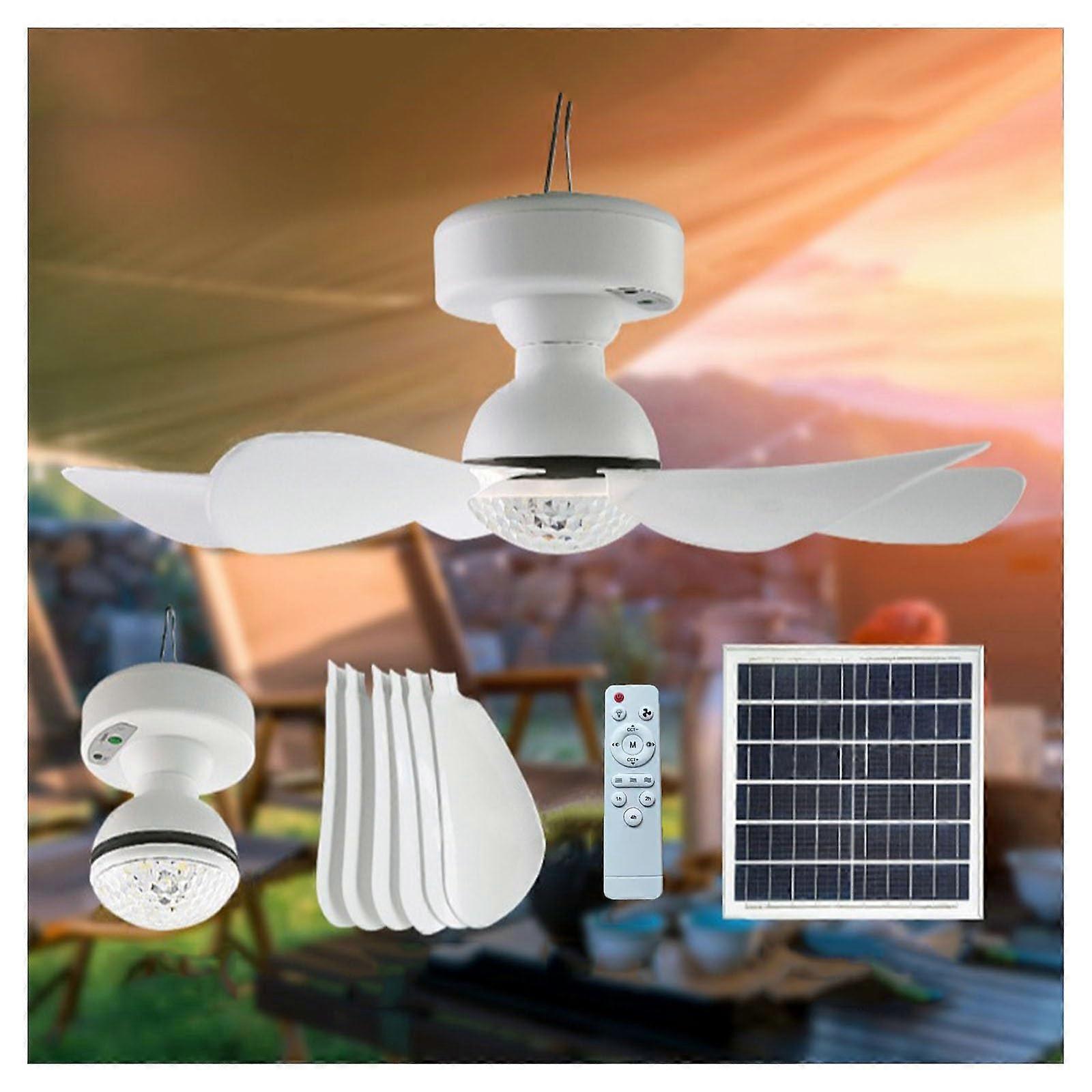 Outdoor Camping Solar Fan with LED Light, Detachable Ceiling Design, Remote Control, 3Speed