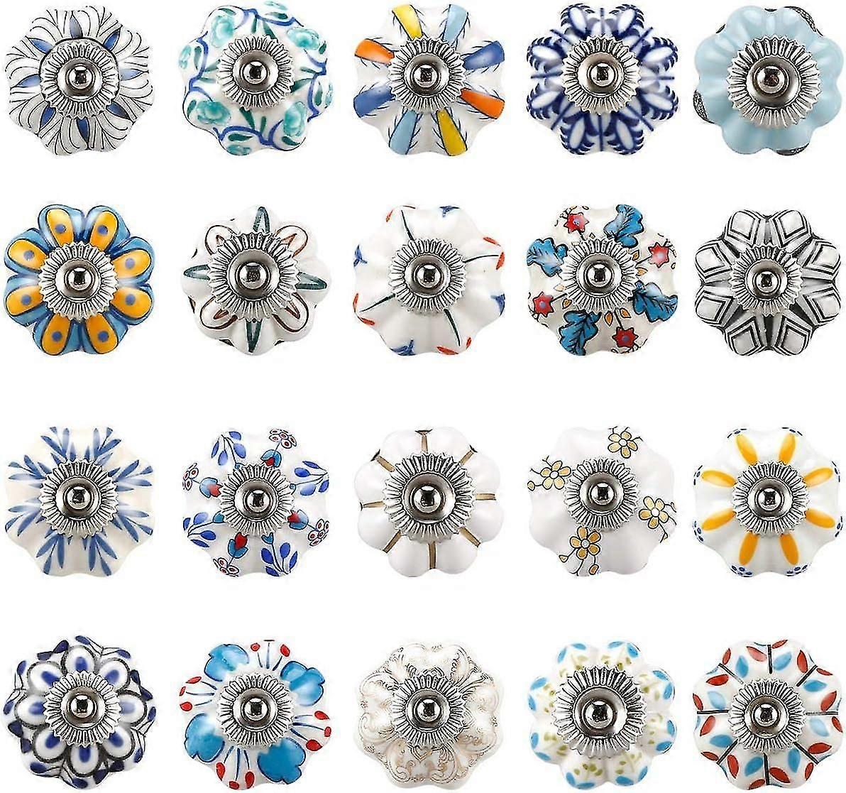 20 Pcs Mixed Vintage Ceramic Cabinet Knobs Cupboard Drawer Pull Handles