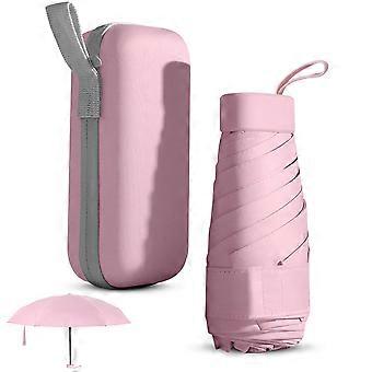 Mini-hopfällbart paraply med fodral – Lätt, kompakt regn- och solparasoll för resor, utomhusbruk, daglig användning – Rosa (Kompatibelt med kvinnor och flickor)