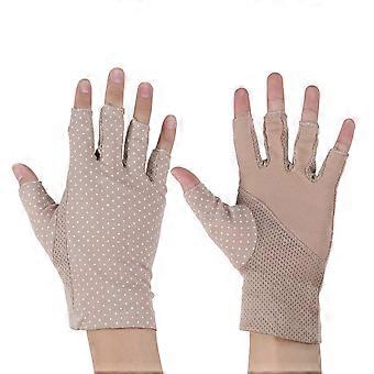 1 Pair Outdoor Sunblock Half Finger Gloves Workout Mitten UV Protection Gloves for Cycling Climbing Riding (Khaki)