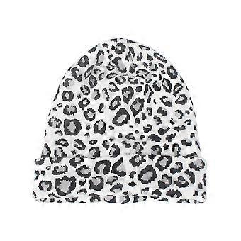 White Leopard Lady Wool Knitted Hat Woman Warm Knit Fashion Beanie for Autumn Winter