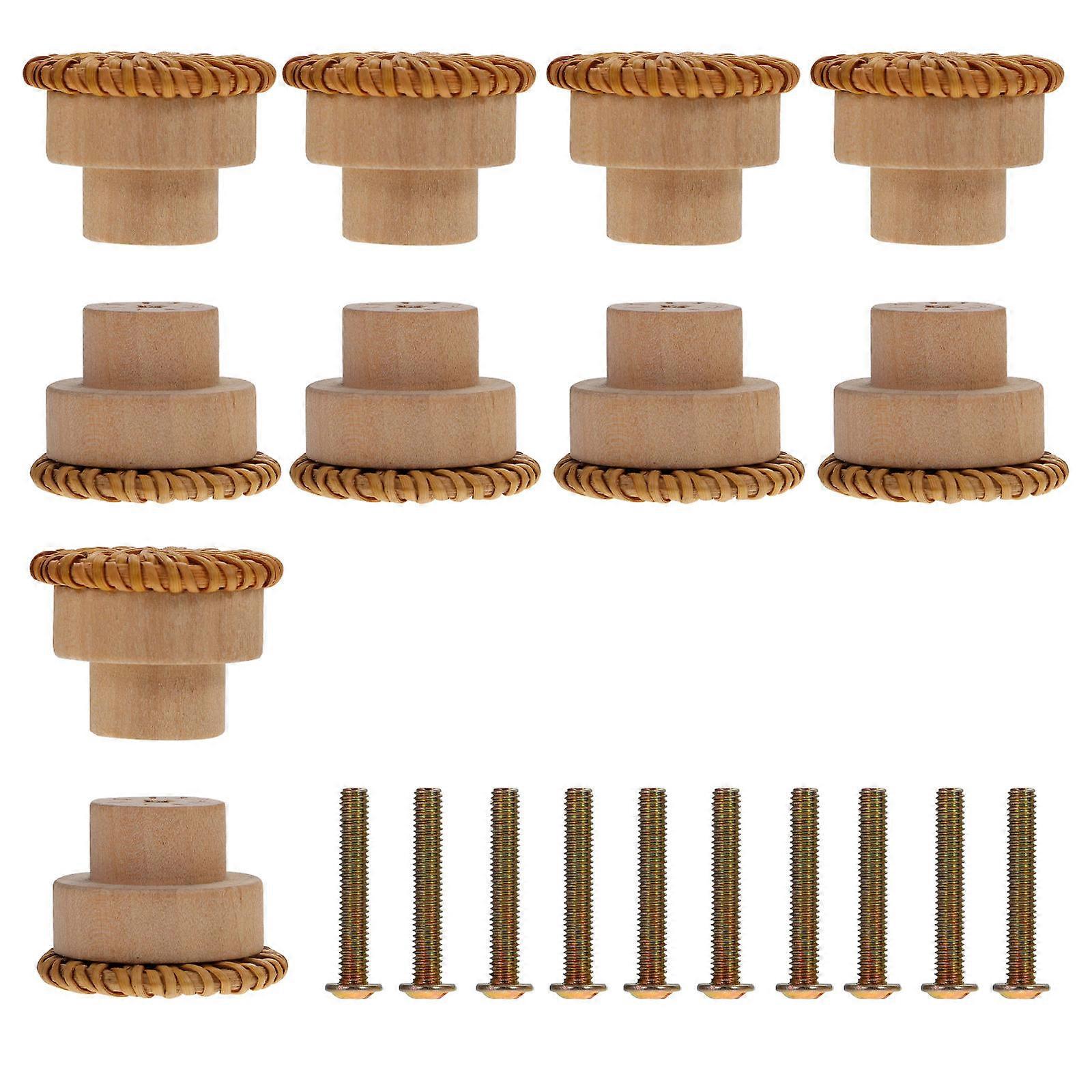 Rattan Knobs Round Wooden Drawer Knobs for Dresser Handles 30Pcs