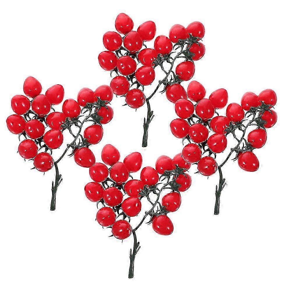 Simulation Cherry Tomatoes Fruit Prop for Decoration 4Pcs Red PVC Model