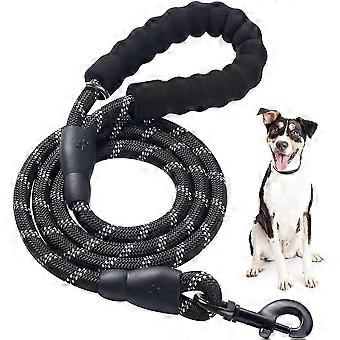 Elastische Hundeleine, Seil Hundeleine mit weich gepolstertem Griff, reflektierende starke verstellbare Nylon Hundeleine für mittlere oder große Hunde Wandern Spaziergang (schwarz, 1.