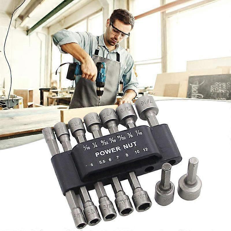 14 Pieces Hex Socket Nut Wrench Adapter, Screwdriver Insert, Bit Socket Set, Hex Socket Nuts for Magnetic Screwdriver Hex Bits