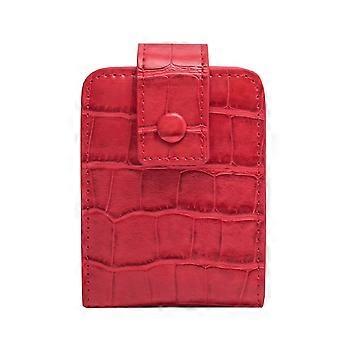 Leather Lipstick Case with Mirror, Compact Travel Holder for Women, Mini Purse Storage Box Red