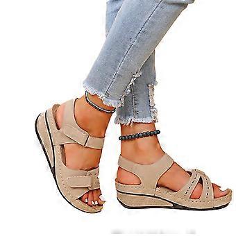 Orthopedic Beige 37 Women's Open Toe Ankle Strap Wedge Sandals Beige
