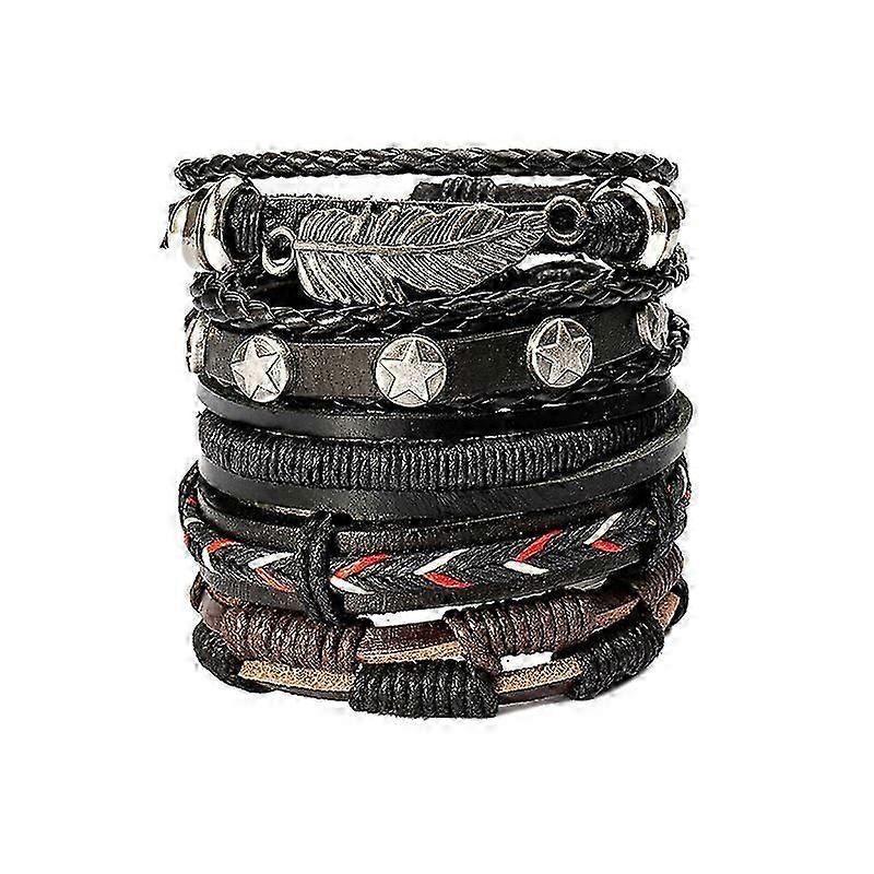 Multi-layer Leather Bracelet Vintage Hand-knitted Feather Leaf Gift for Men