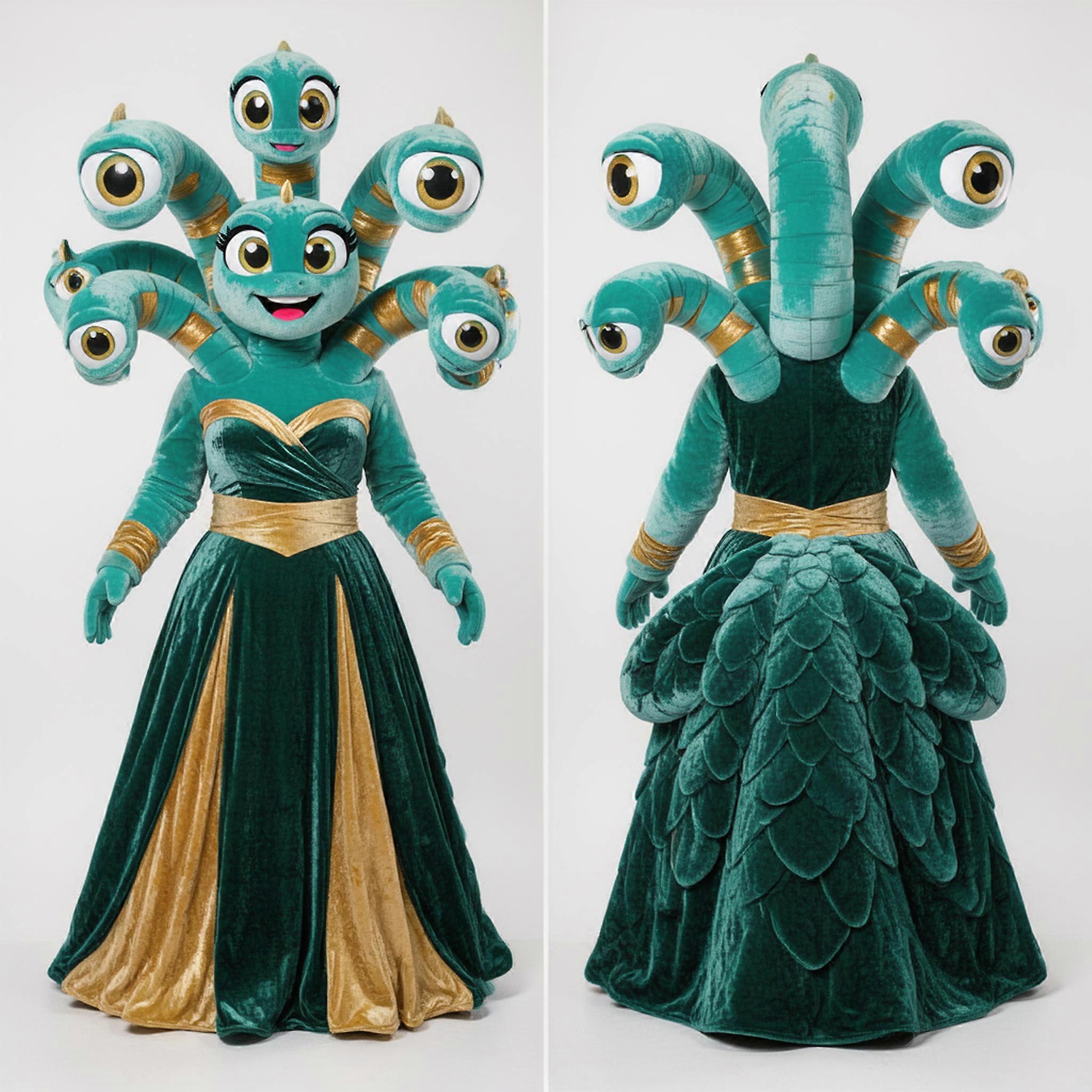 MASTICOT Teal Gold Spiraling Hydra Mascot