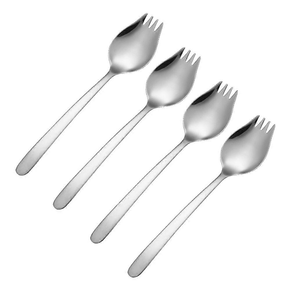 Silver Multi-Purpose Fork Spoon 2-in-1 Dinner Fork Soup Spoon Set 8Pcs