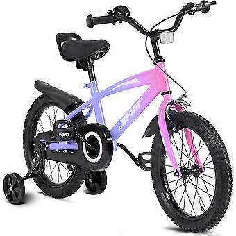 Kinderfiets, 14 inch, fiets voor jongens en meisjes met steunwielen, stevig frame, verstelbare zitting, terugtraprem en handrem, geschikt voor bestuur