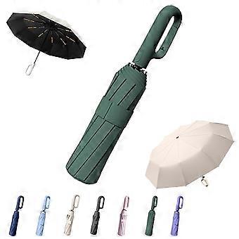 Automatic Windproof Umbrella with UVBlocking Canopy and Ring Handle for Travel (Dark Green)