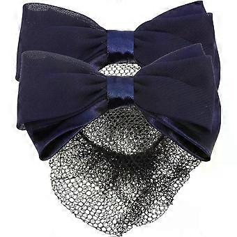 2 pezzi di retina per chignon da donna con clip a fiocco, blu navy, clip per retina per capelli per infermiere, acconciature e per tutti i giorni