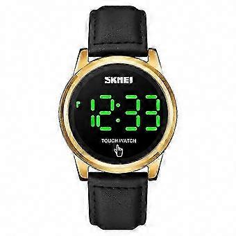 Men Watch SKMEI 1684 Touch Screen Simple Design with Gold Leather Strap