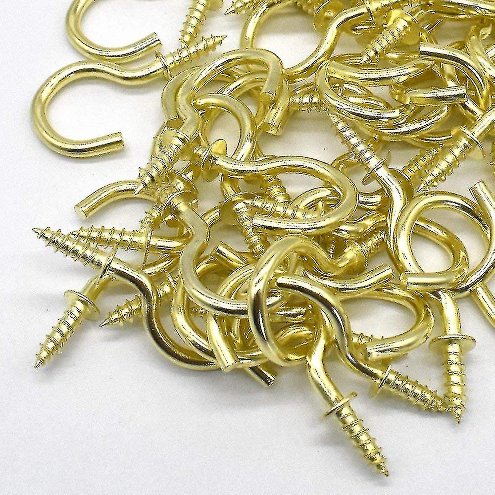 Brass Plated Ceiling Cups Screw Hooks 50pcs