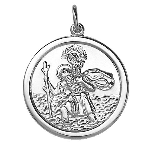 Silver 26mm round solid St Christopher Pendant