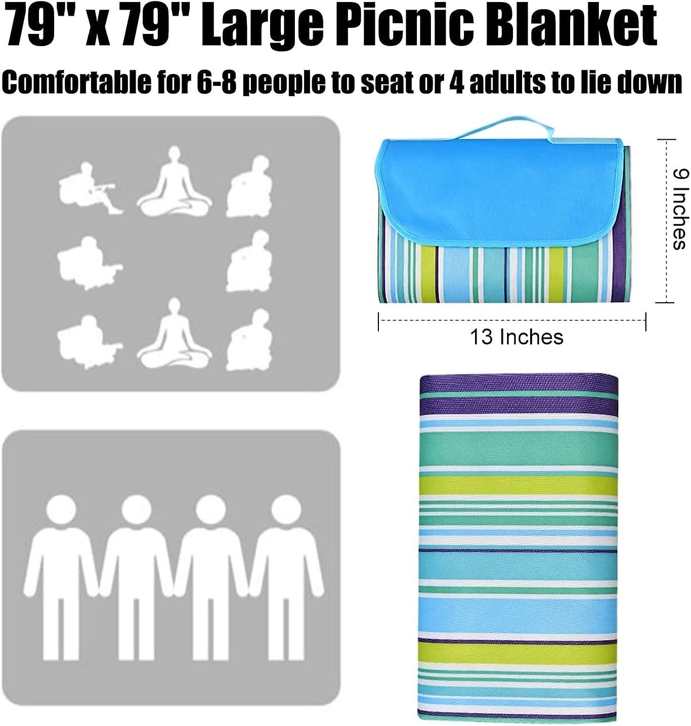 2Pcs Extra Large Waterproof Picnic Blanket 145x200cm Beach Mat with Carry Bag Camping Outdoor Rug