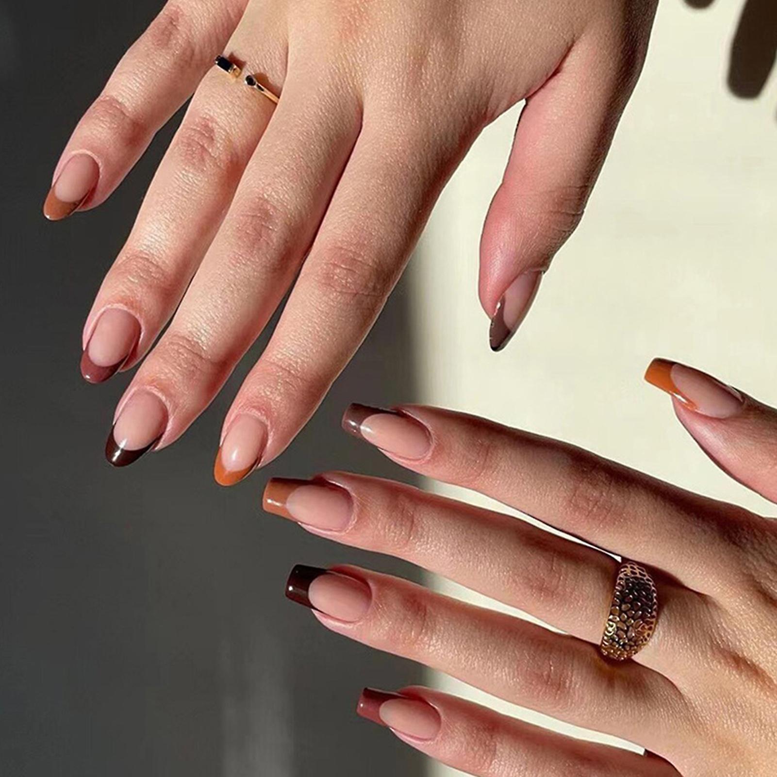 French Translucent Short Fake Nails Easy To Apply & Remove Nails