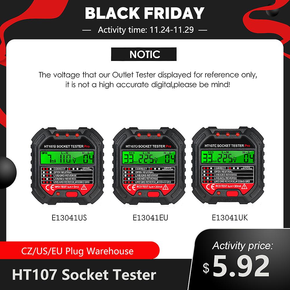 Ht107 Socket Tester Voltage Test Socket Detector 90-250v Automatic Electric Circuit Polarity Voltage Detector Breaker Finder