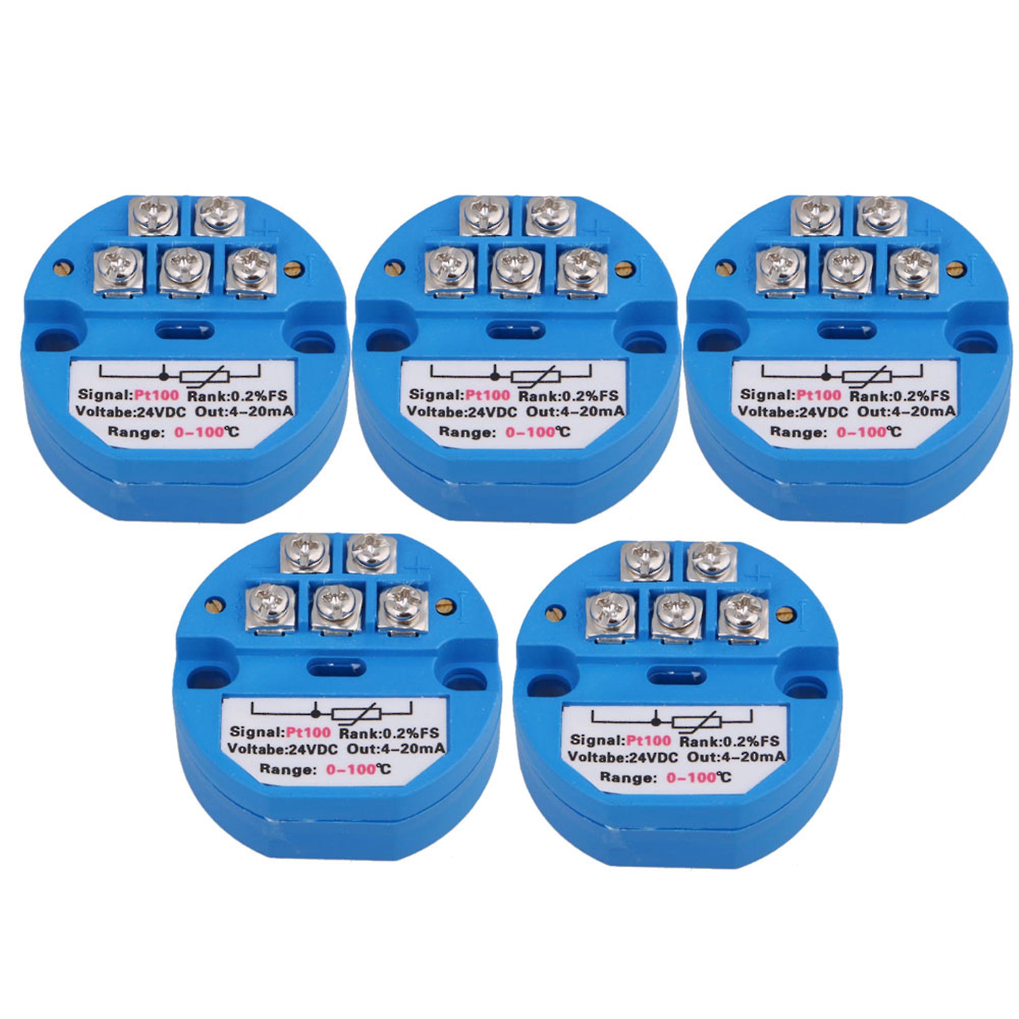 5PCS PT100 Accuracy Temperature Sensor Transmitter DC24V 0~100 Degree 4-20mA