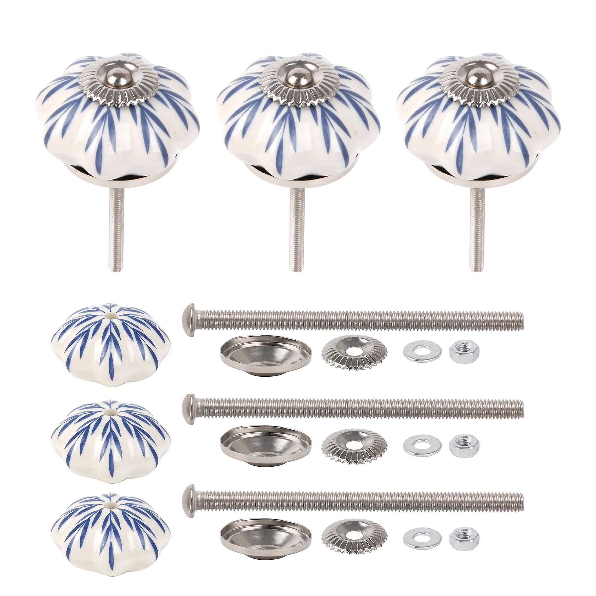 6 Pieces Ceramic Antique Drawer Pulls Decorative Knobs with Gasket Nut