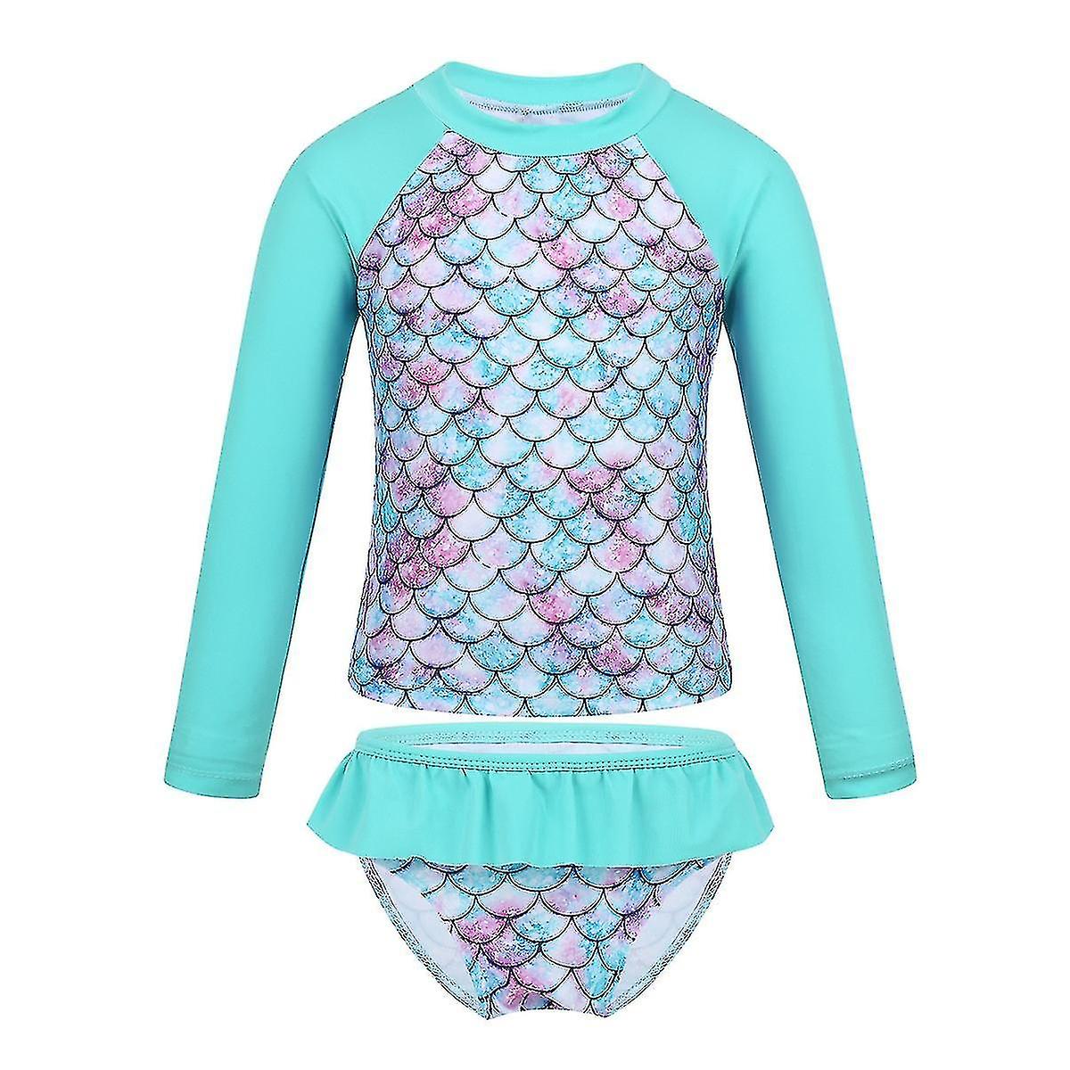 Baby Toddler Swimwear Baby Long Sleeve Fish Scales Pattern Swimwear Cyan 4years Old