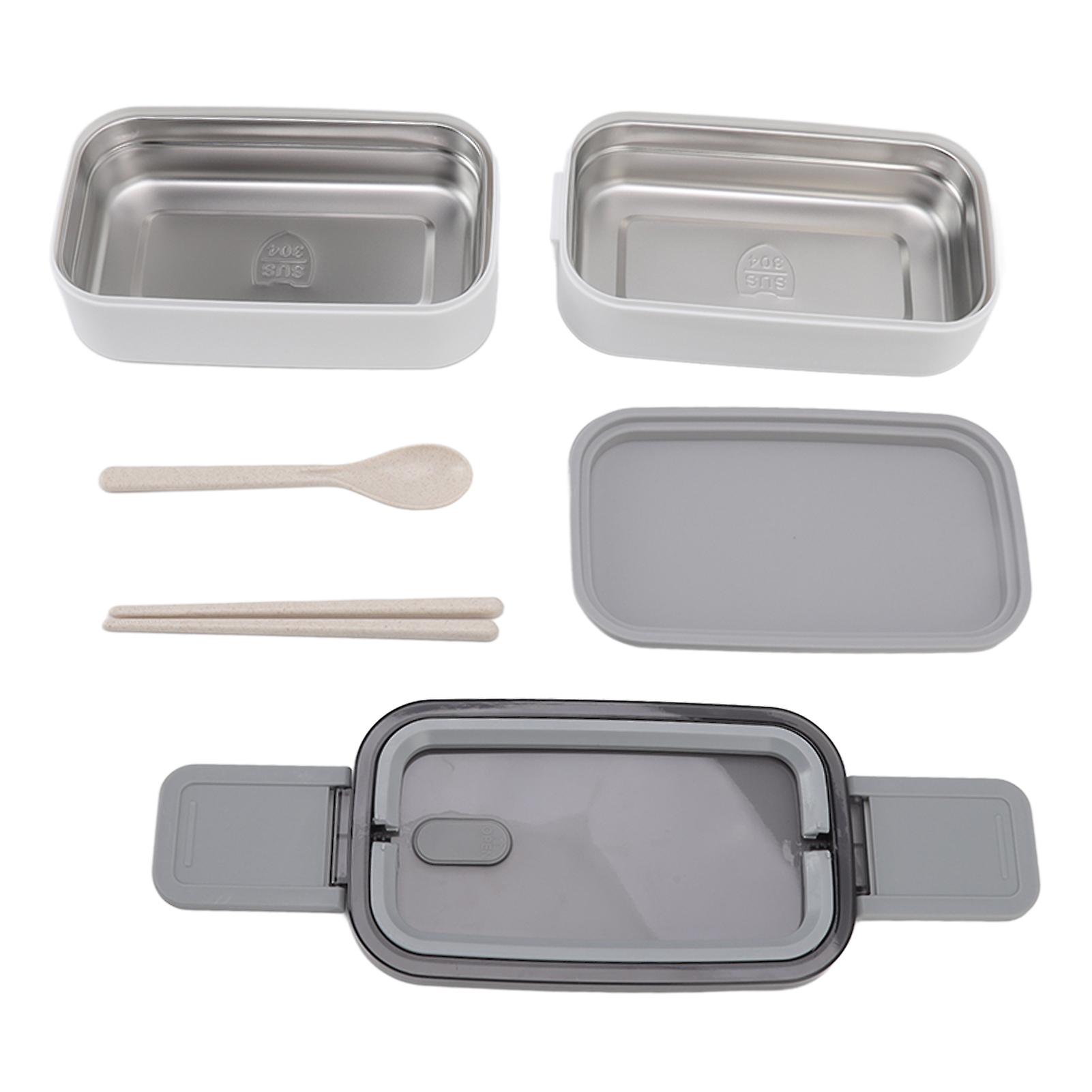 Bento Box 304 Stainless Steel Microwaveable with Chopsticks and Spoon Double Layers Lunch Container for Adult Work Two Divisions