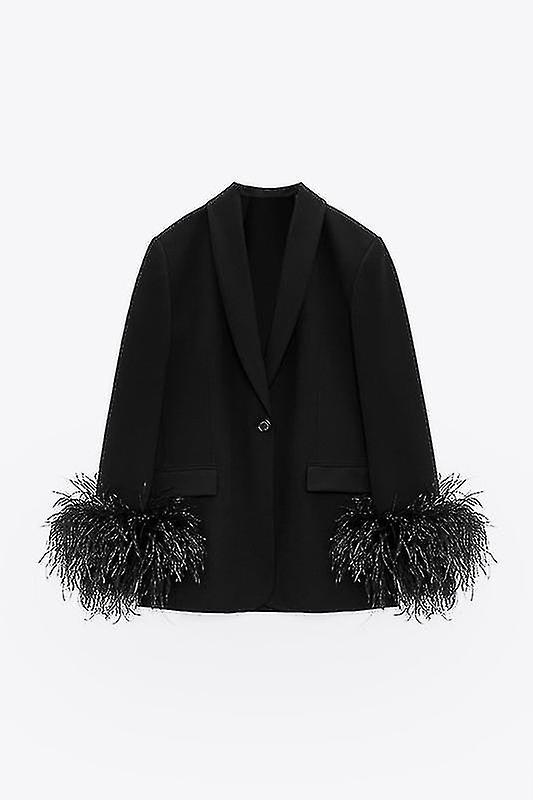 Damen Langarm Open Front Blazer Casual Work Office Jacke